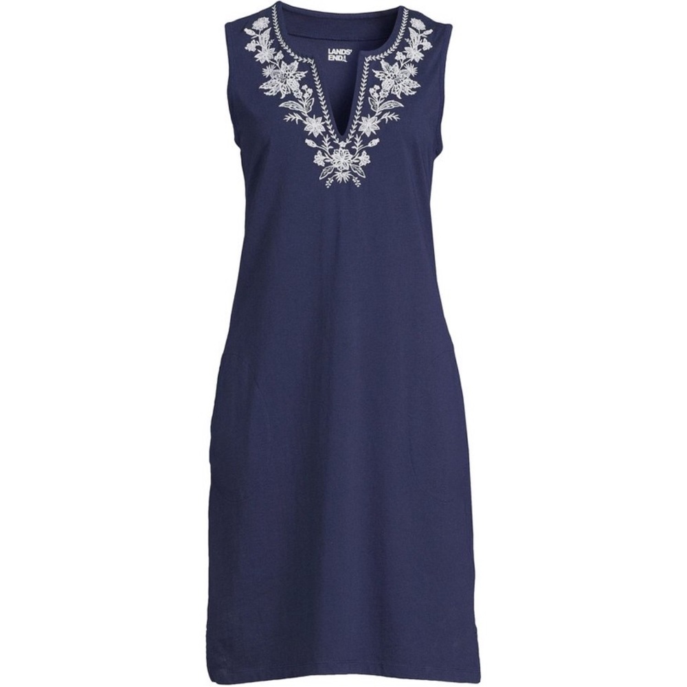 Lands' End Women's Cotton Jersey Sleeveless Swim Cover-up Dress Sz M Petite NWOT